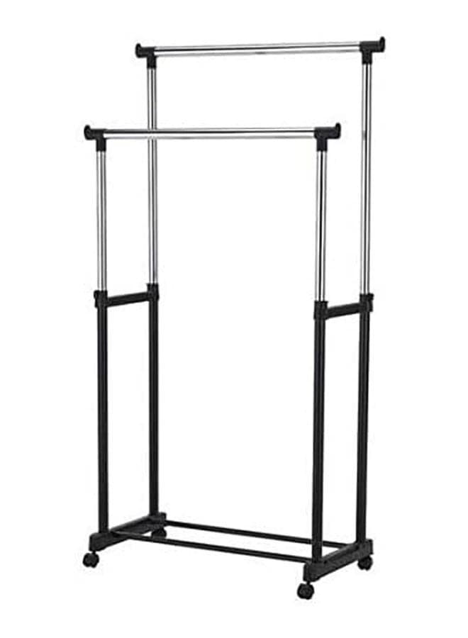 Cloth Rack 2 Pole Metal Black Double Pole Telescopic Clothes Hanger Silver