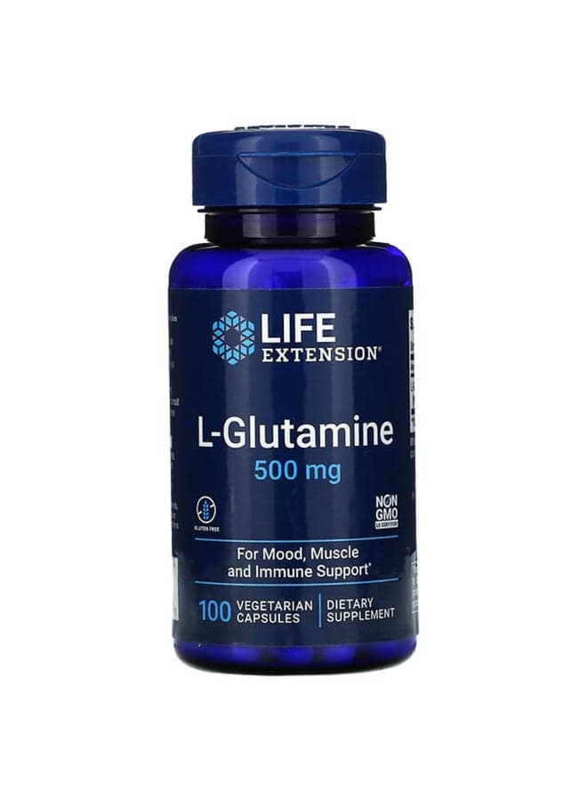L-Glutamine Dietary Supplement 500mg - 100 Vegetarian Capsules