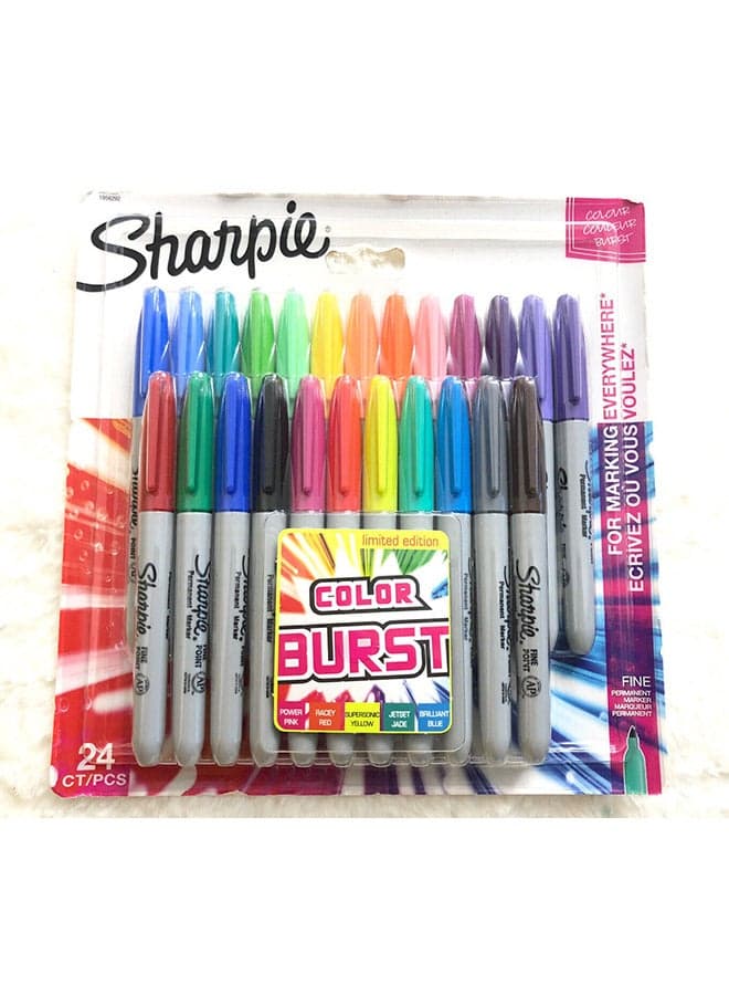Pack Of 24 Burst Highlighter Permanent Marker Set Multicolour