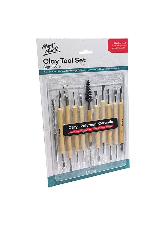11-Piece Clay Tool Set Beige/Silver