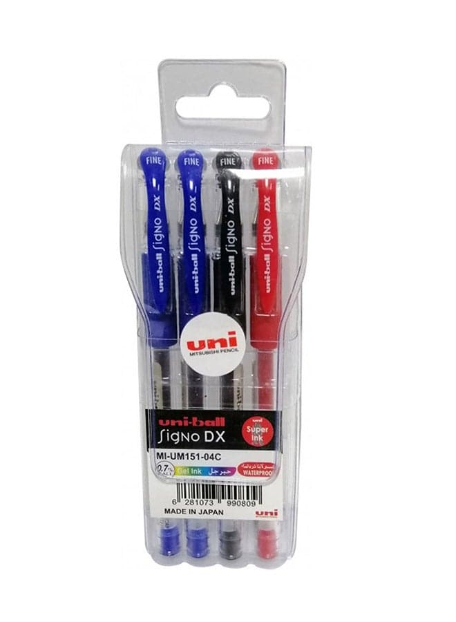4 Piece Signo DX Rollerball Pen Multicolour