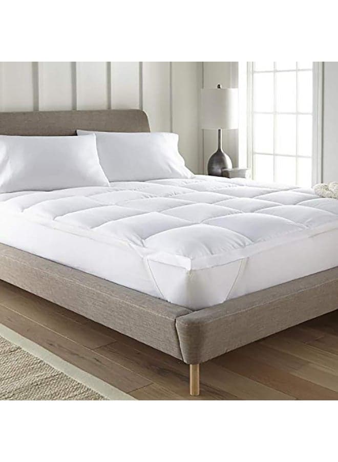 Two Layers Microfiber Mattress Topper 10 cm With Silicone Filling and Rubber Corners Edges Microfiber White 200x140cm