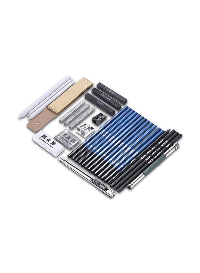 32-Piece Professional Drawing Sketch Pencil Kit Blue/Black