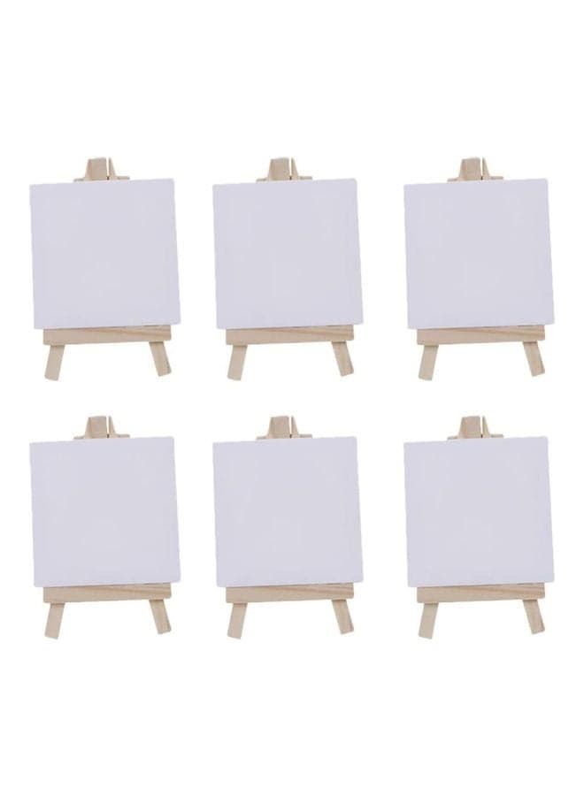 Pack Of 6 Mini Canvas Board With Wooden Easel White/Beige