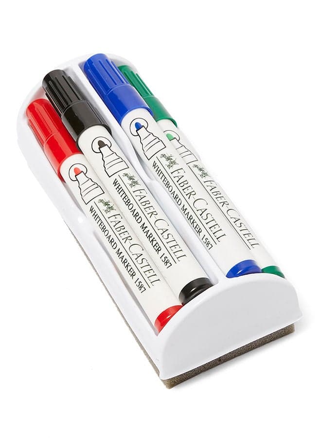 White Board Marker With Duster Cleaner 4 Pieces Multicolour