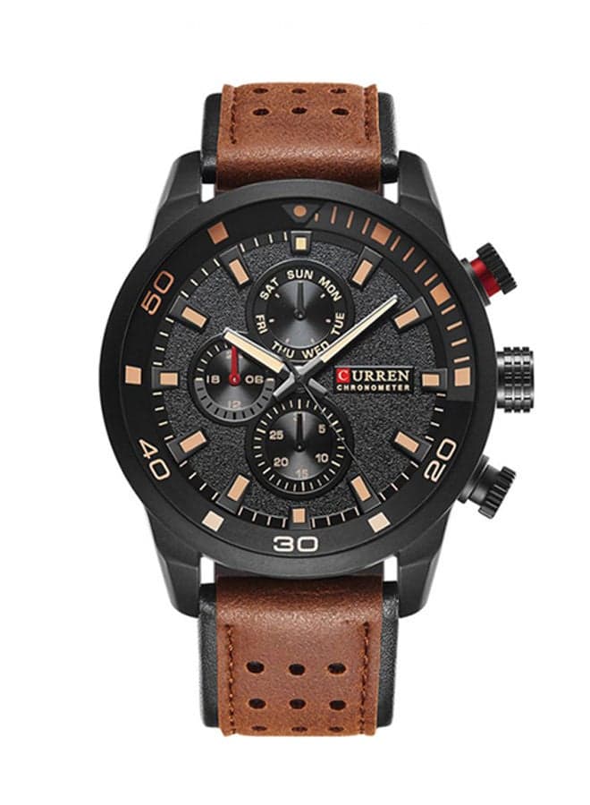 Men's Water Resistant Leather Chronograph Watch WT-CU-8250-B - 48 mm - Brown