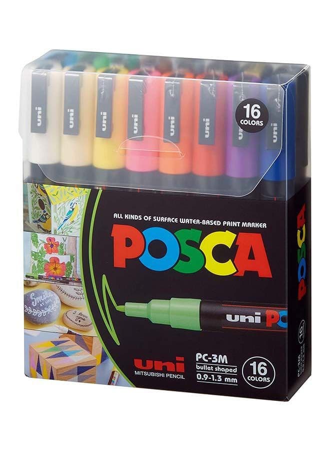 16-Piece Bullet Shaped Paint Marker Set 0.9-1.3 mm Multicolour