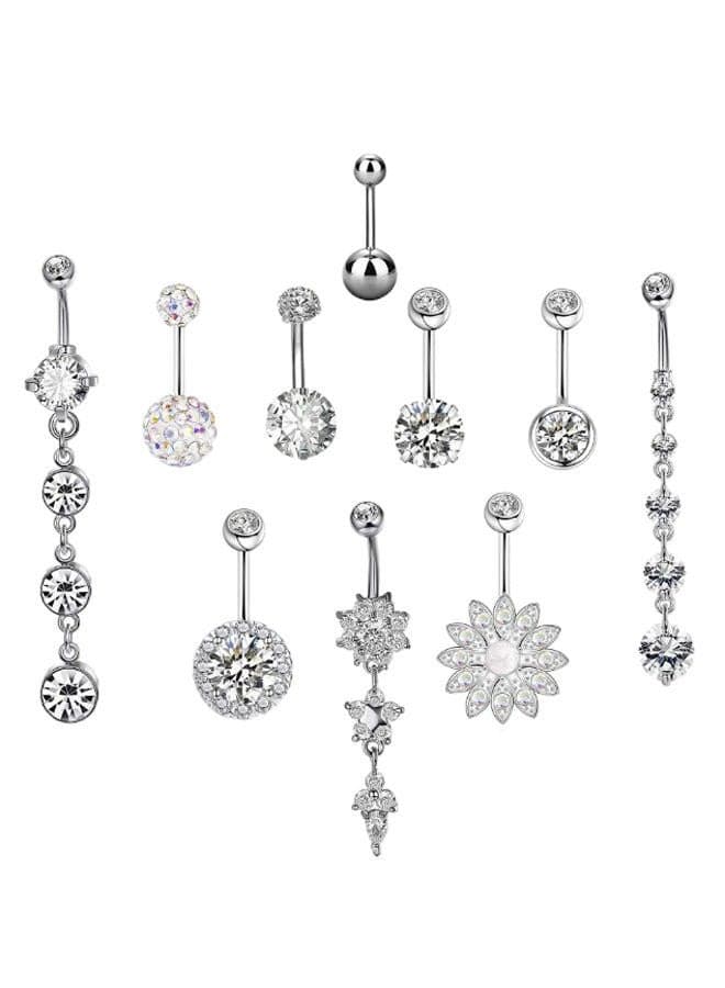 10-Piece Stainless Steel Button Belly Ring Set