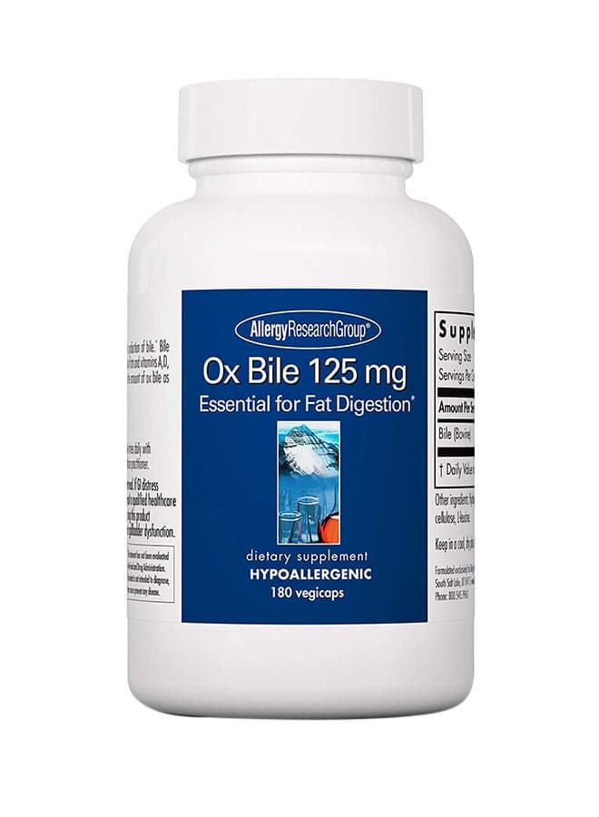 Ox Bile 125 mg Essential for Fat Digestion 180 Vegicaps