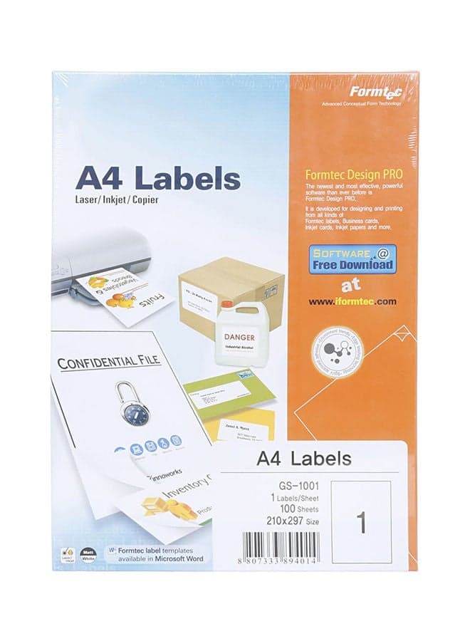 100-Sheet A4 All-Purpose Labels White