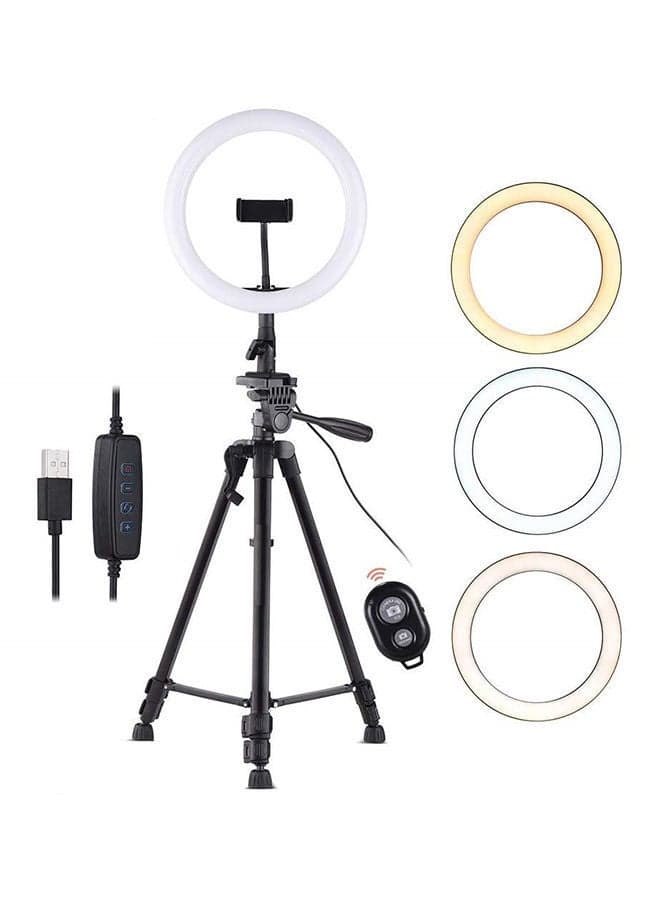 Dimmable 10-Inch LED Ring Light With Tripod Stand White/Black/Gold