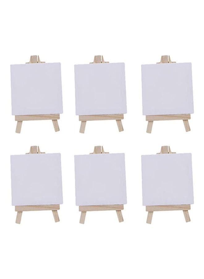 Pack Of 6 Mini Canvas With Wooden Easel Stand Set White