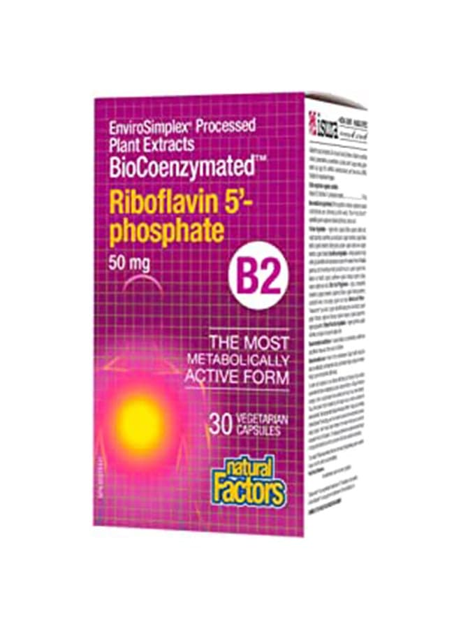 BioCoenzymated B2 Riboflavin 5'-Phosphate 50 mg Dietary Supplement - 30 Vegetarian Capsules