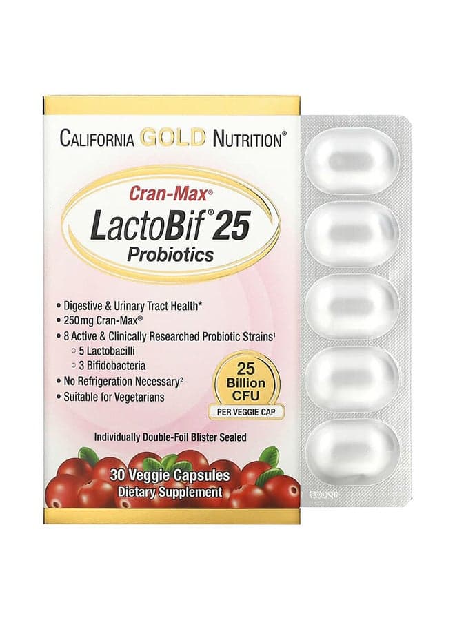 Cran-Max LactoBif Probiotics Dietary Supplement - 30 Veggie Capsules 25 Billion
