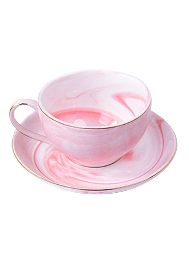2-Piece Ergonomically Designed Fade-Proof Comfortable Grip Cup And Saucer Pink/White 140ml