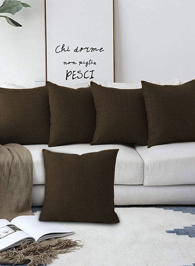 5 Pieces Square Linen Decorative Cushion Set Solid Design Dark Brown 45x45cm