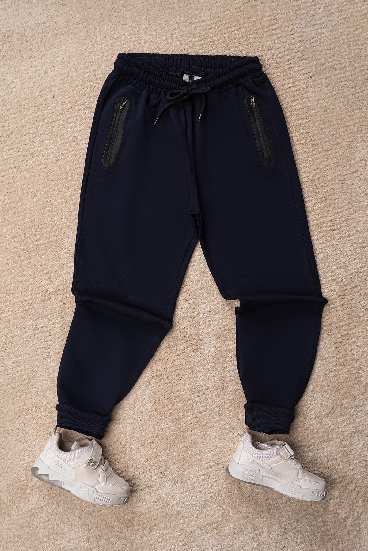 Sweatpants Waist Lace Up, Zipper Pocket Solid Color 100% Cotton Bottoming Set