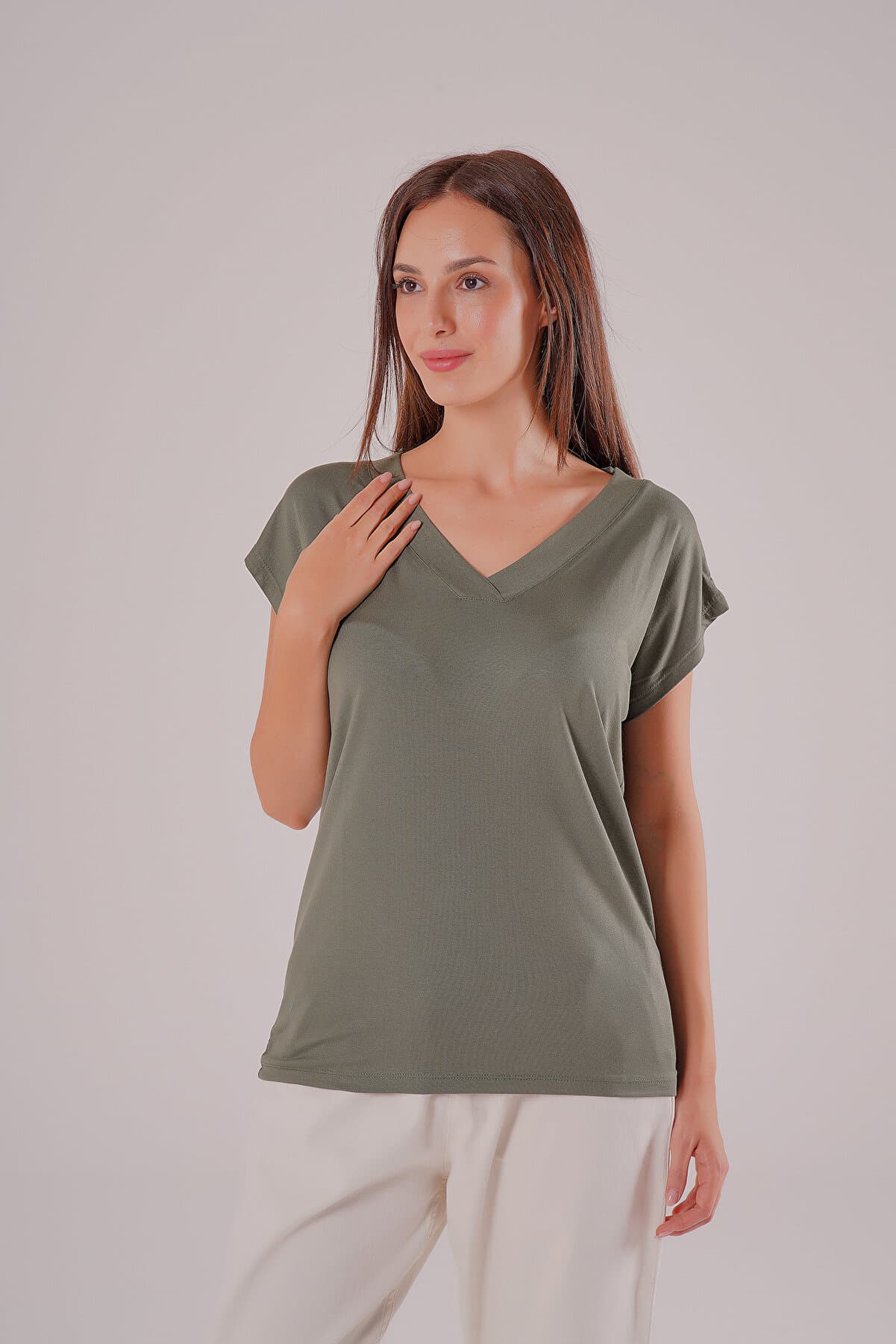 Wide V-Neck Viscos T-Shirt