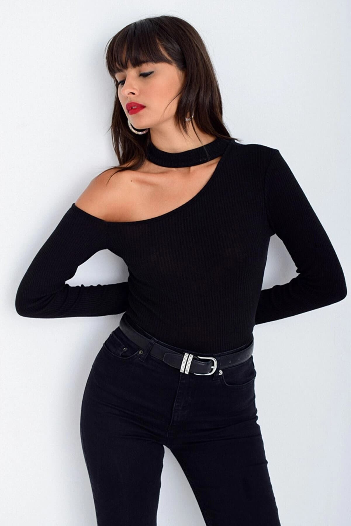 Women's Black One Shoulder Blouse CG53