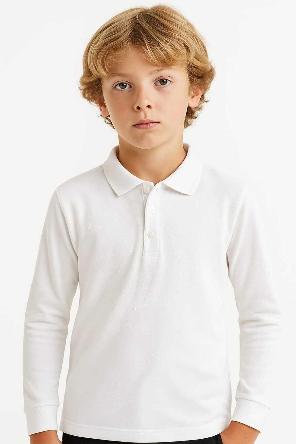 Unisex Kids Cotton White Long Sleeve Polo School Wear 5-12 Years