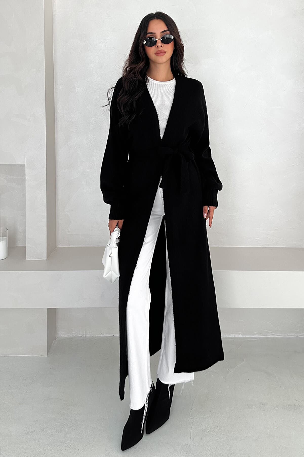 Women's Long Open Knitwear Trench Coat – Unlined, Modern & Urban Style