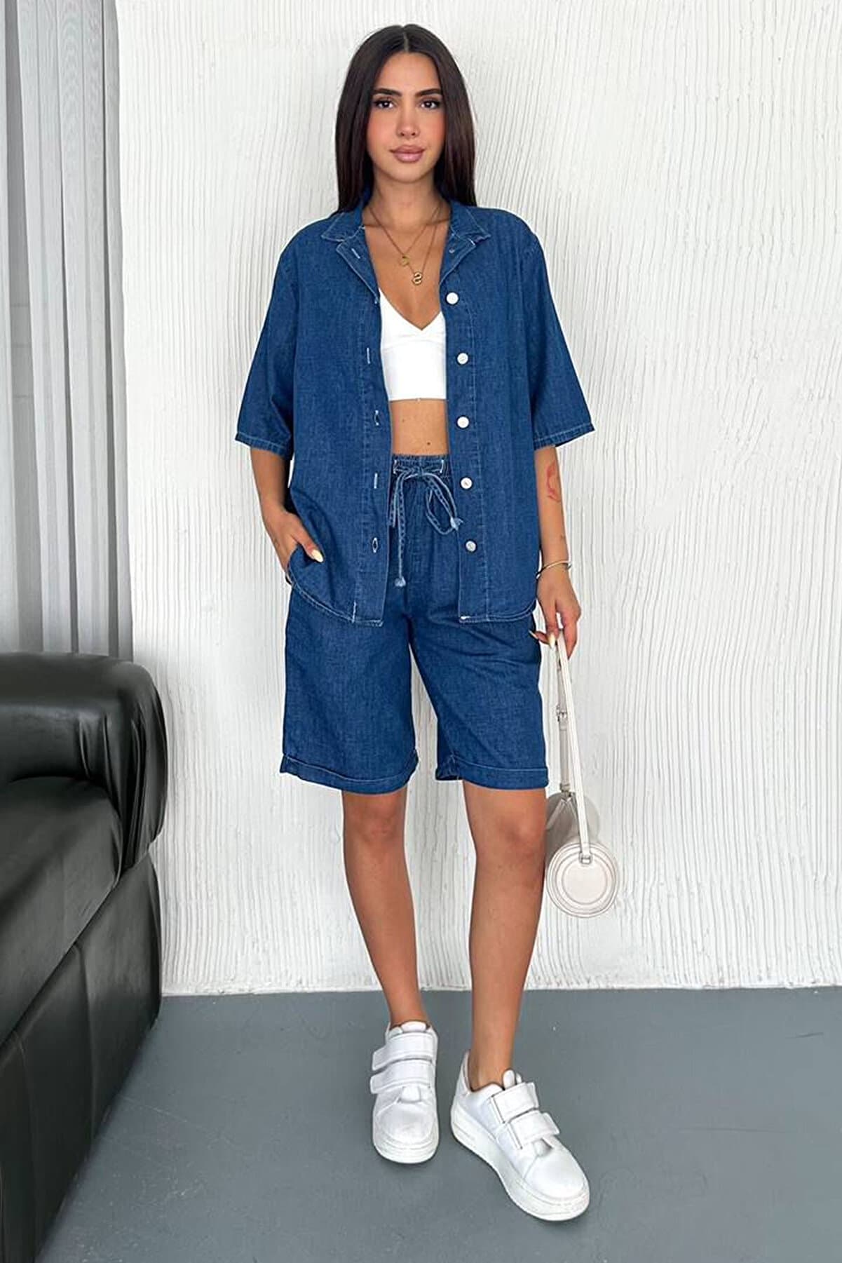 Women's Denim Shirt & Shorts Set