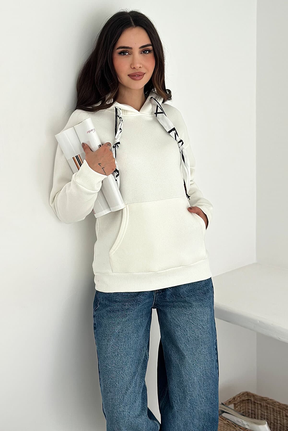 Women's Scarf Detailed Hooded Sweatshirt – Casual Charm
