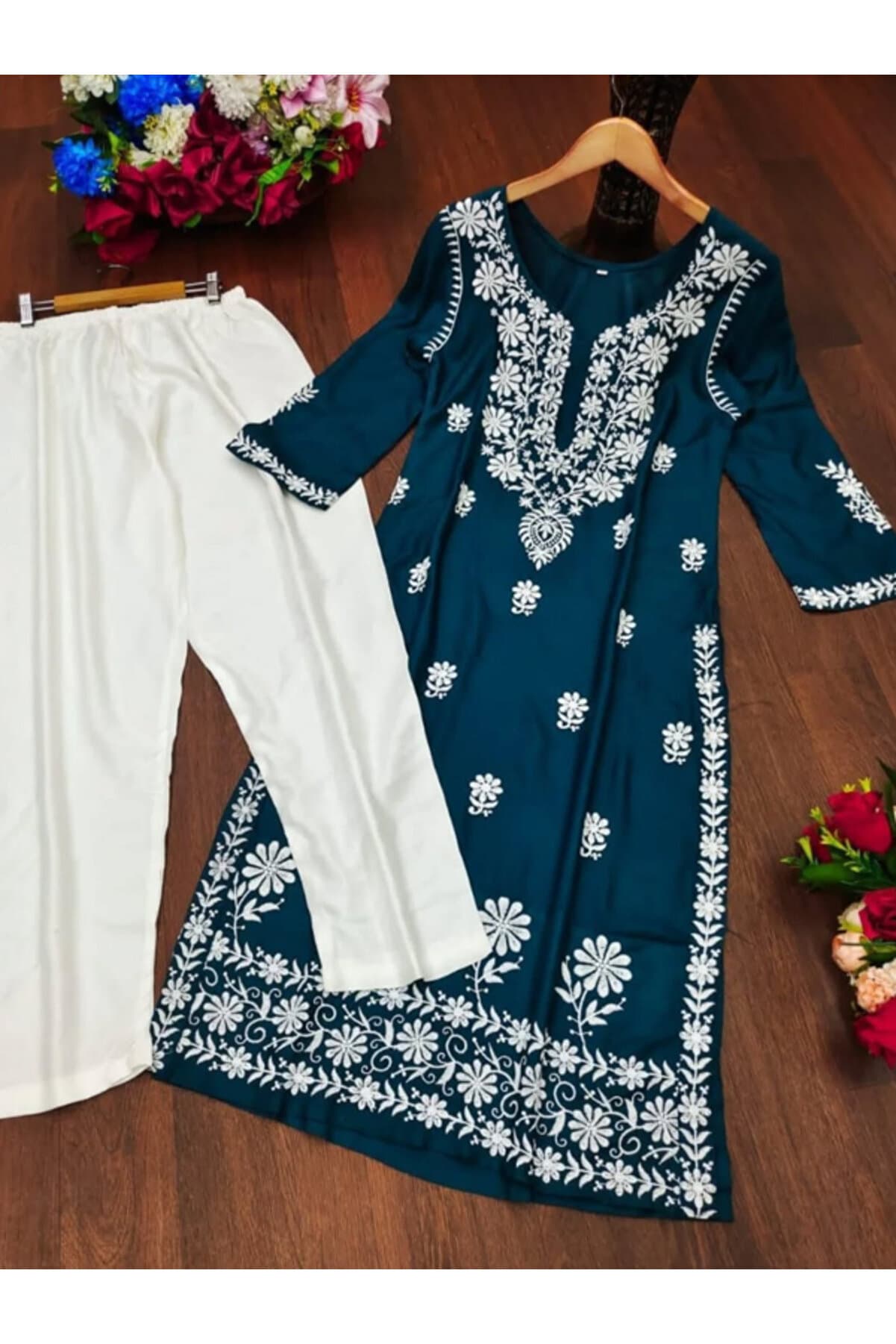 Blue Rayon Cotton Kurti Pant - HRT2404 | Blue