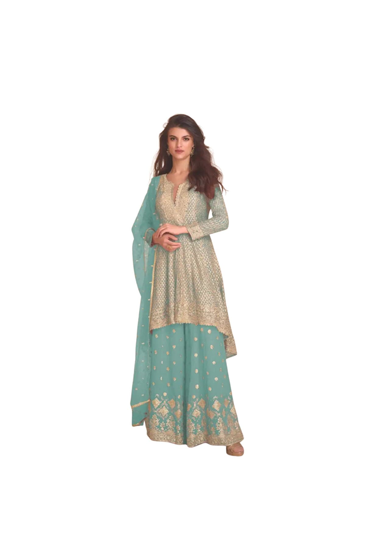 Blue Rayon Top Palazzo & Dupatta Set - HRT4391 | Blue