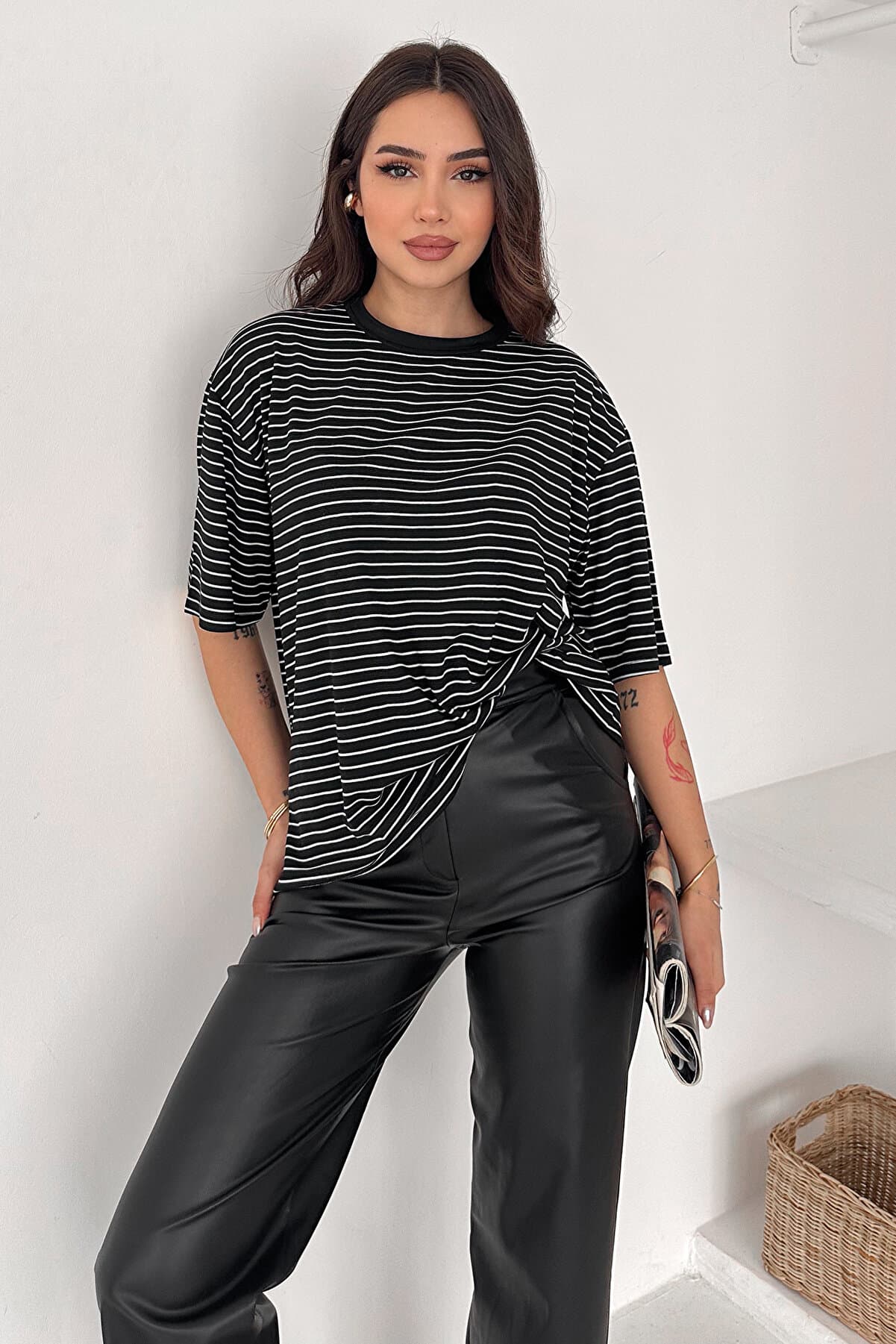 Women's Oversized Striped T-Shirt – Monochrome Ease