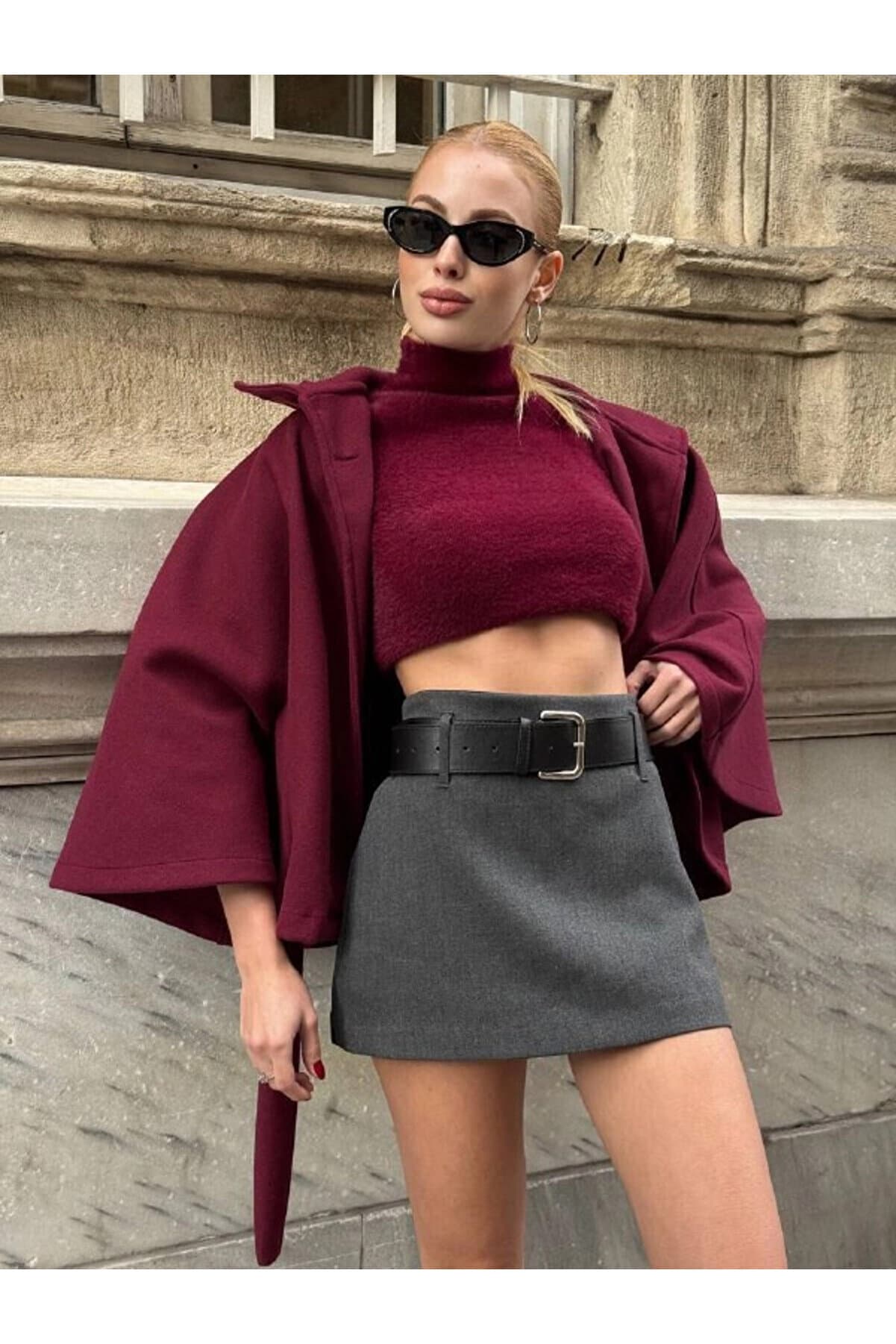 Women's Gray Belted Shorts Skirt