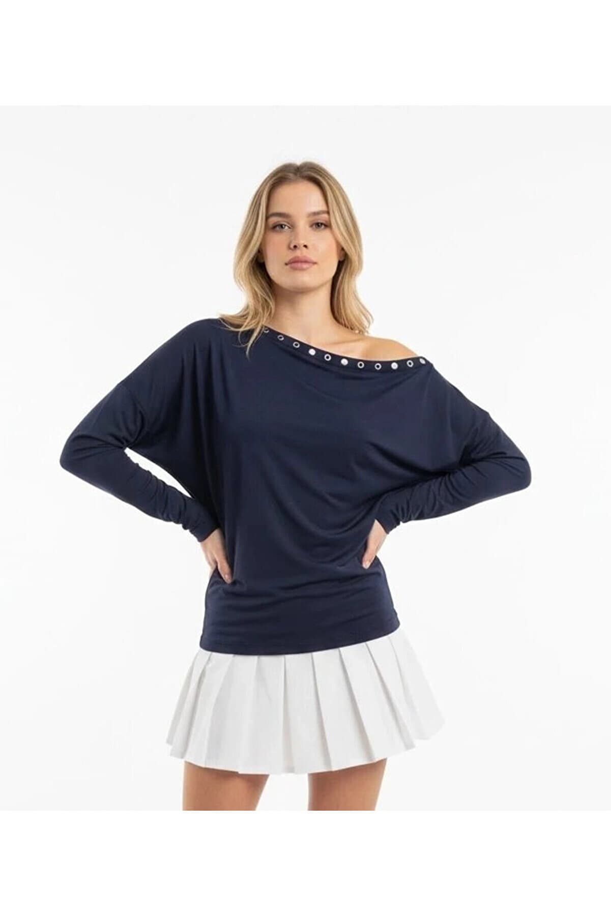 Women's Boat Neck Bat Sleeve Collar Trocked Lycra Combed Cotton Blouse