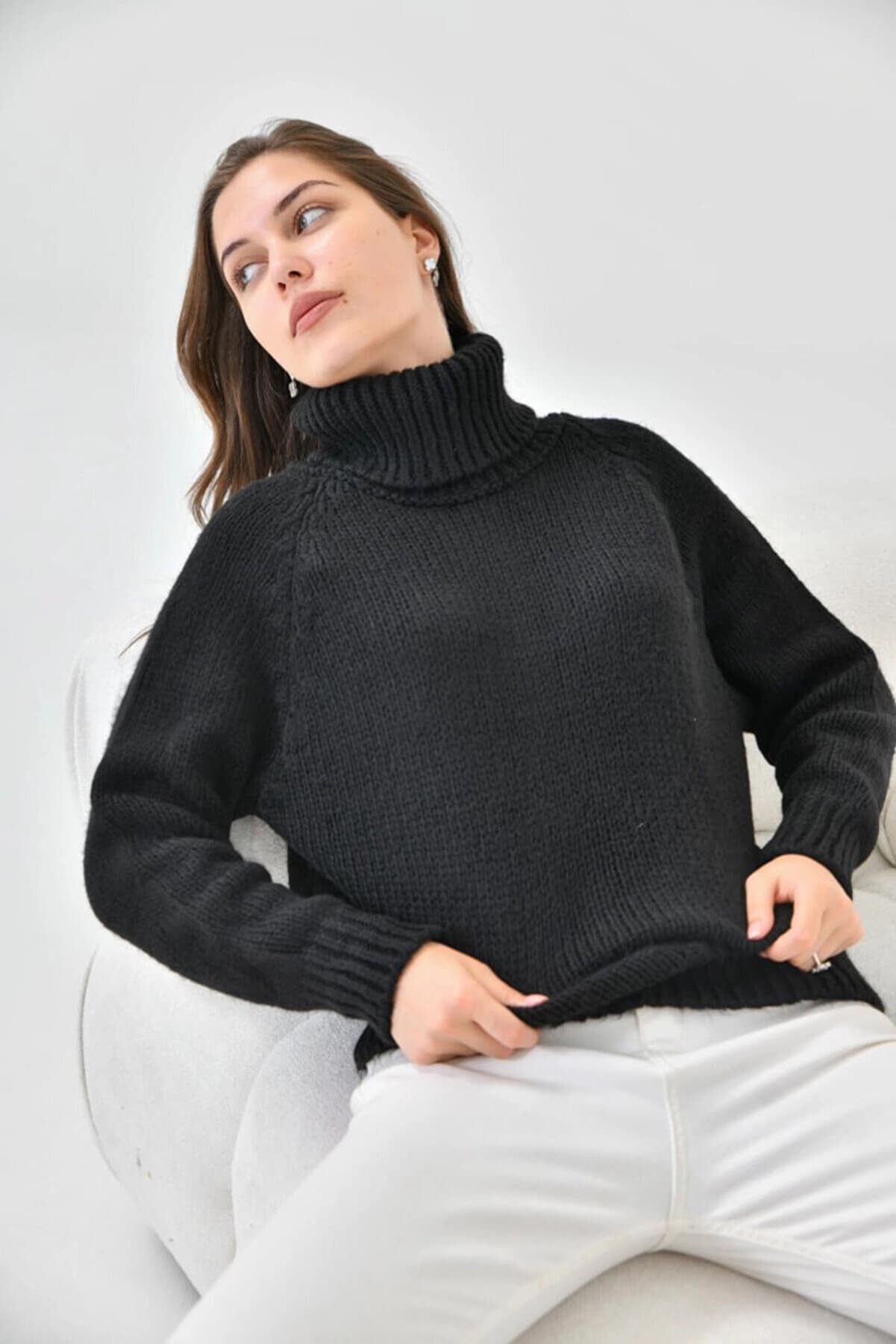 Black Turtleneck Oversize Knitwear Sweater