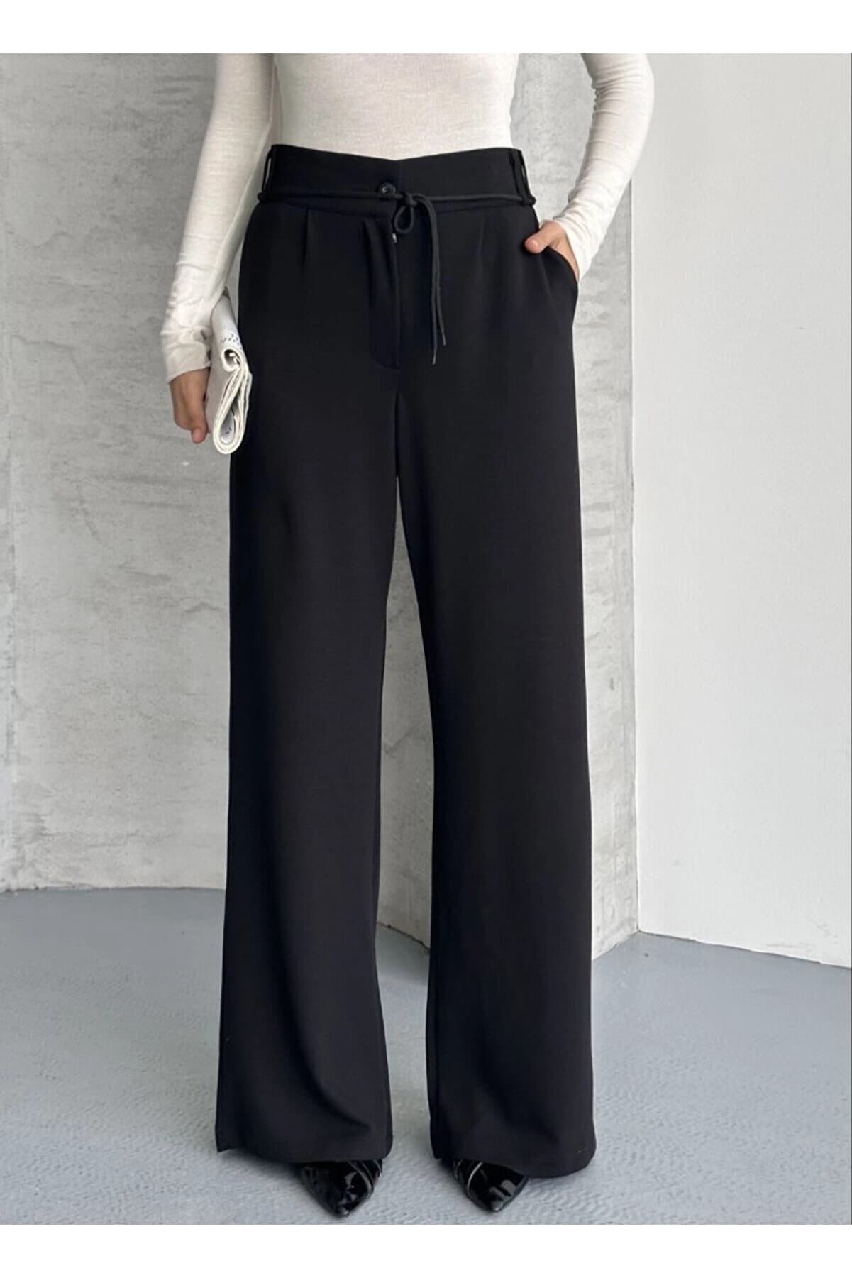 Modal Fabric Waist Detail Pants Black