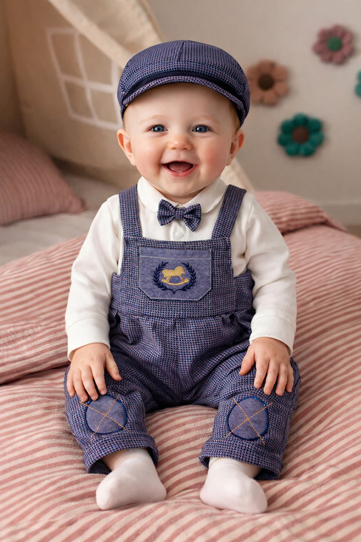 Cap-Style Horse-Patterned Slopet Set Baby Set