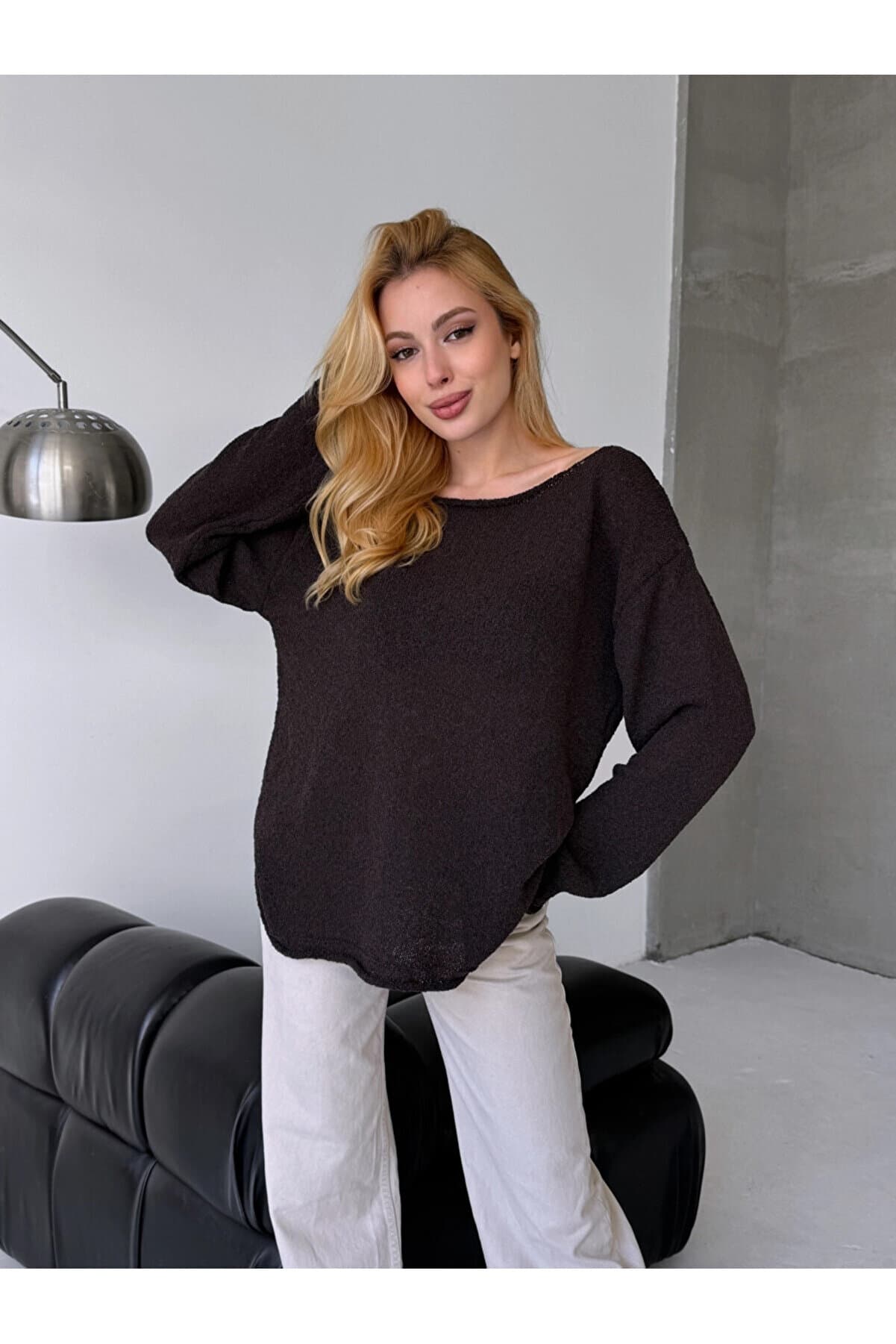 Oversize Boat Neck Knitwear Blouse