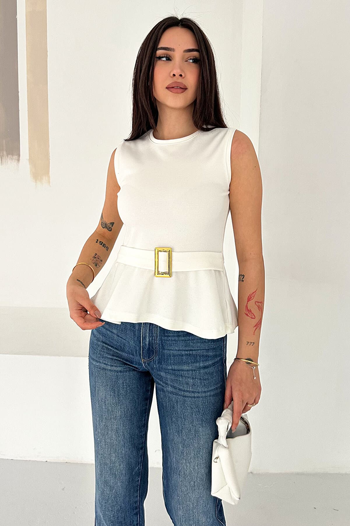 Belt Detail Peplum Blouse – Black Chic