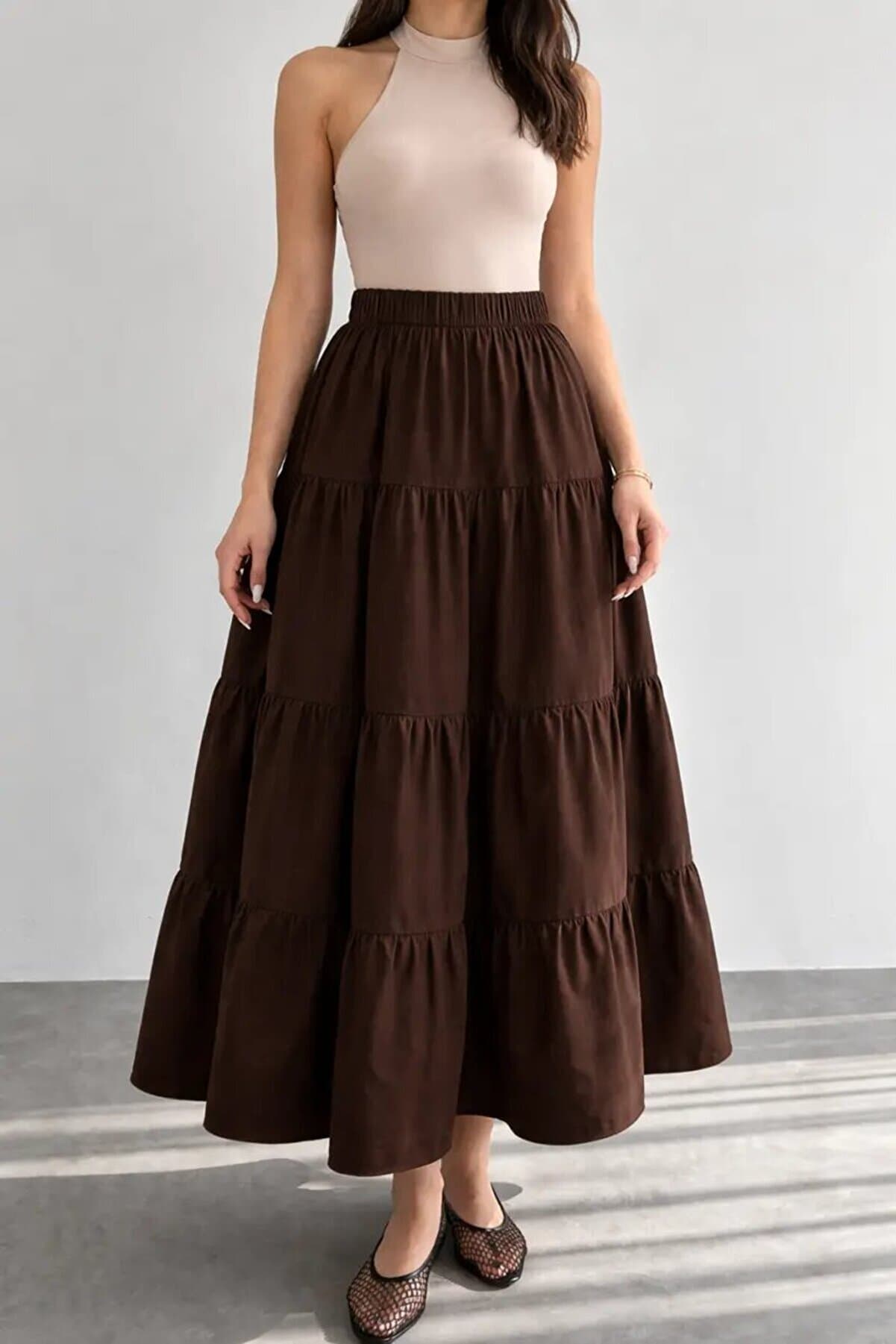 Women's Layered Long Skirt – Casual Stylish Skirt with Elastic Waist