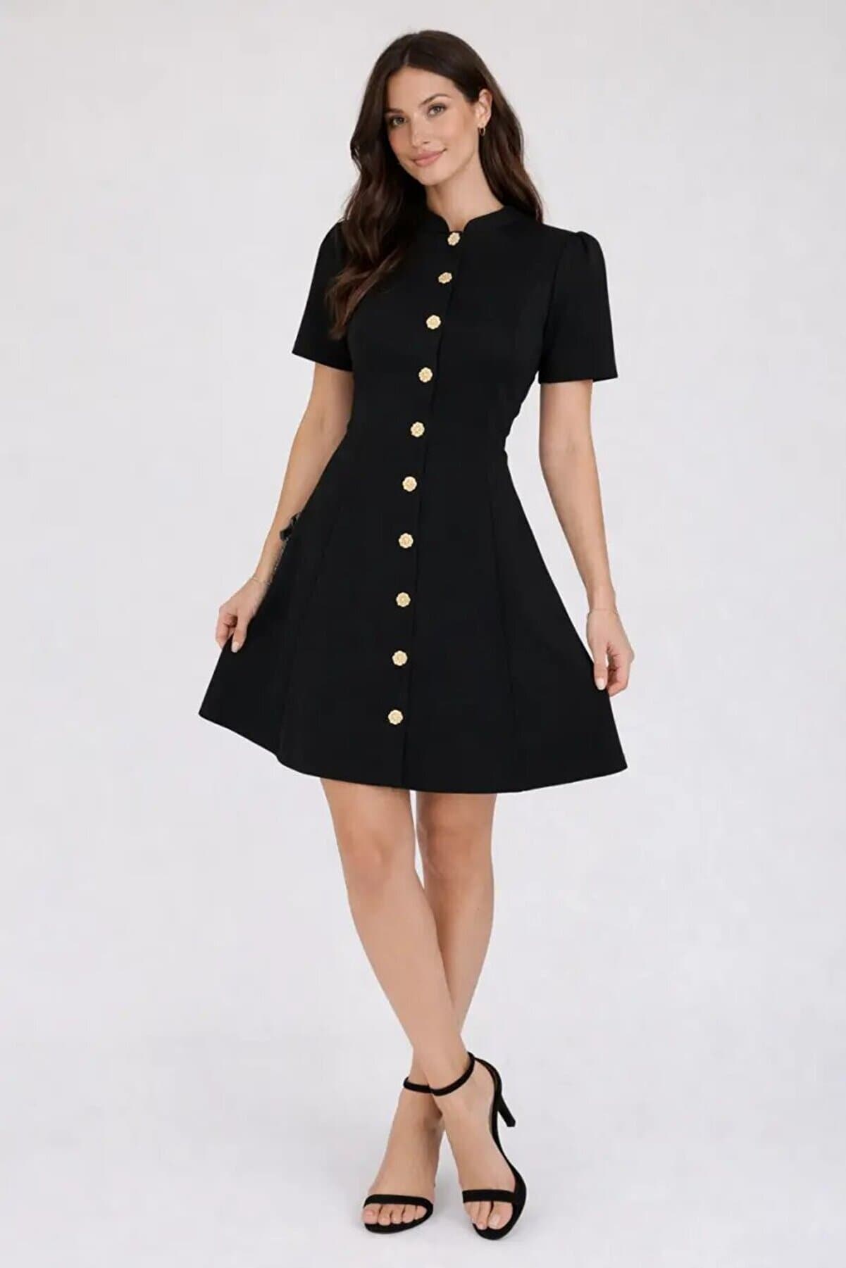 Women's Button Detail Black Dress
