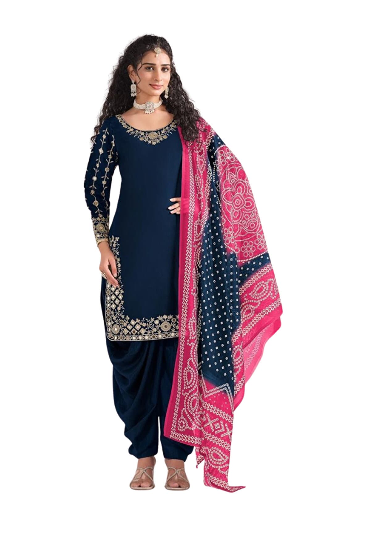 Blue Chanderi Salwar Kameez & Dupatta - HRT6235 - Blue-Size:M-38-Inches
