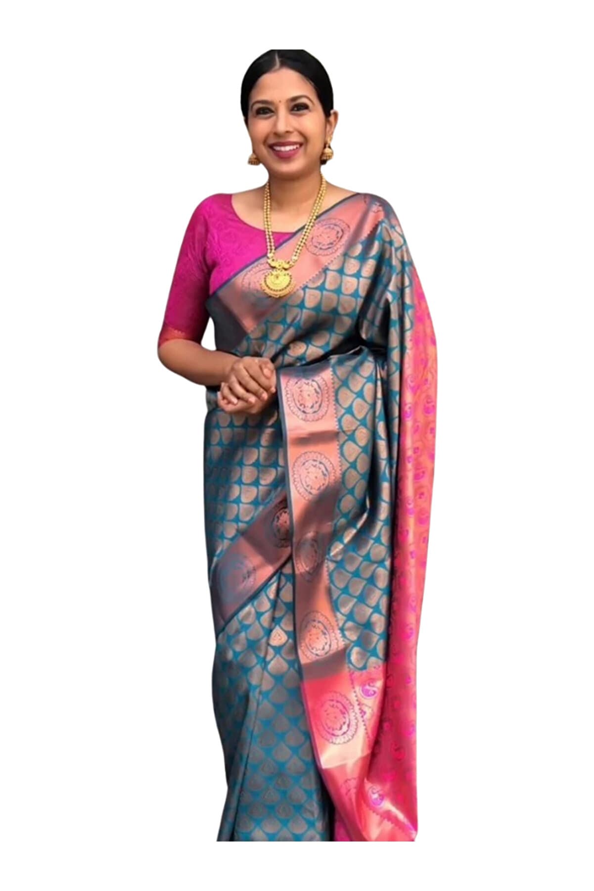 Bottle Blue Colour Banarasi Silk Saree with Golden Zari Work - MAF3091