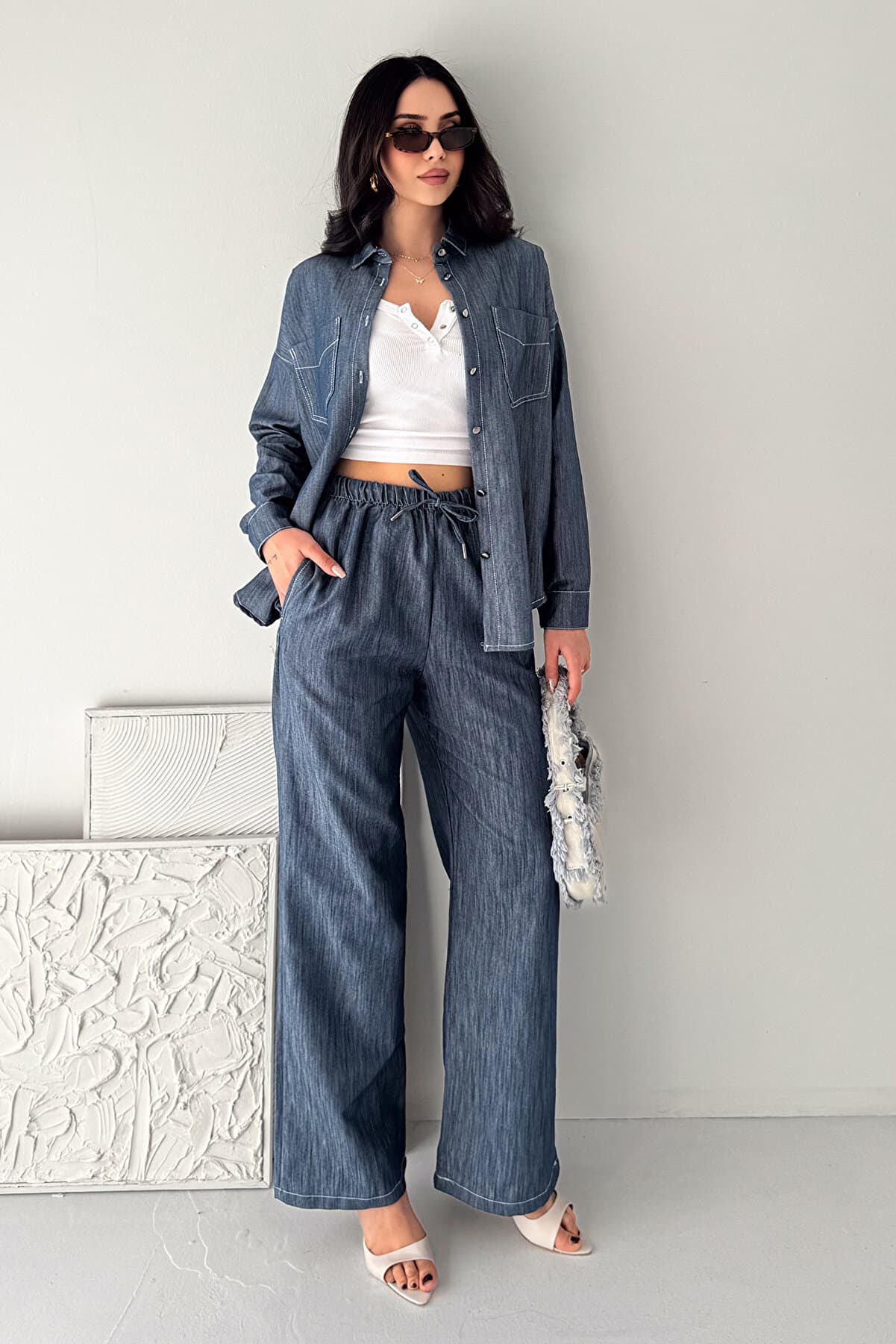 Women's Denim Shirt and Pants Set – Oversize Relaxed Fit Two-Piece Set