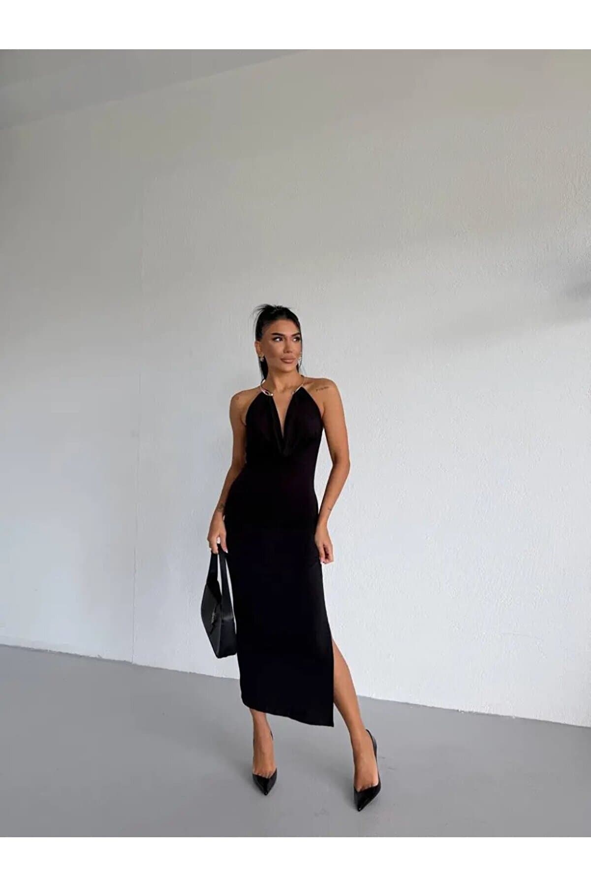 Sandy Fabric Collar Detail Dress Black
