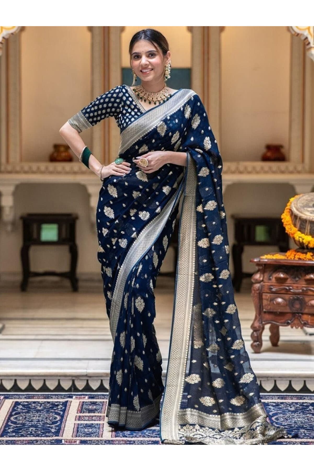 Blue Banarasi Soft Silk Saree - MAF3123 | Blue