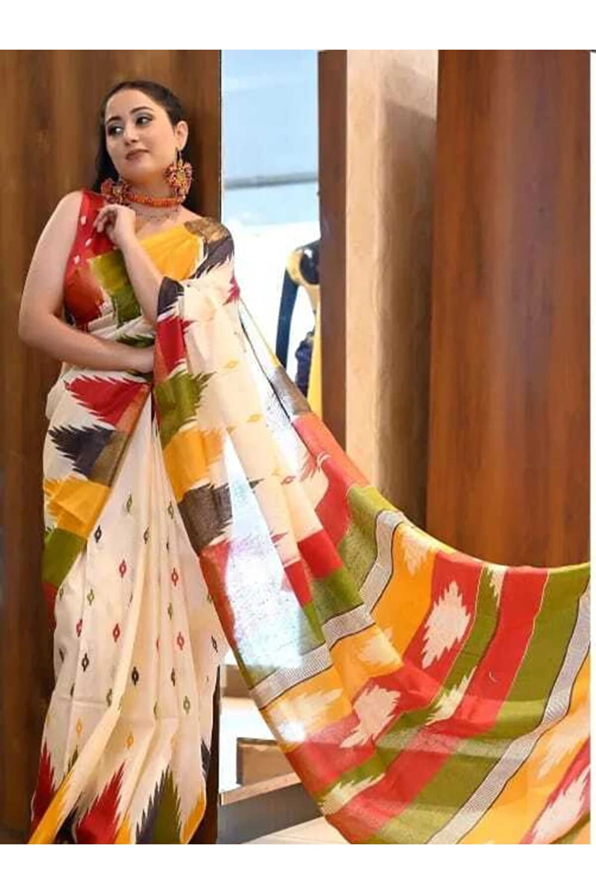 Multi Pure Cotton Printed Saree - FFT7375 | Multi