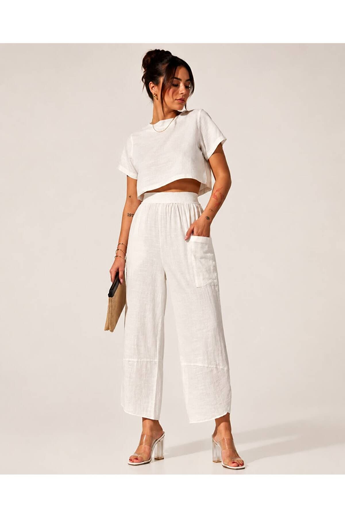100% Cotton Pants with Pockets and Side Slits