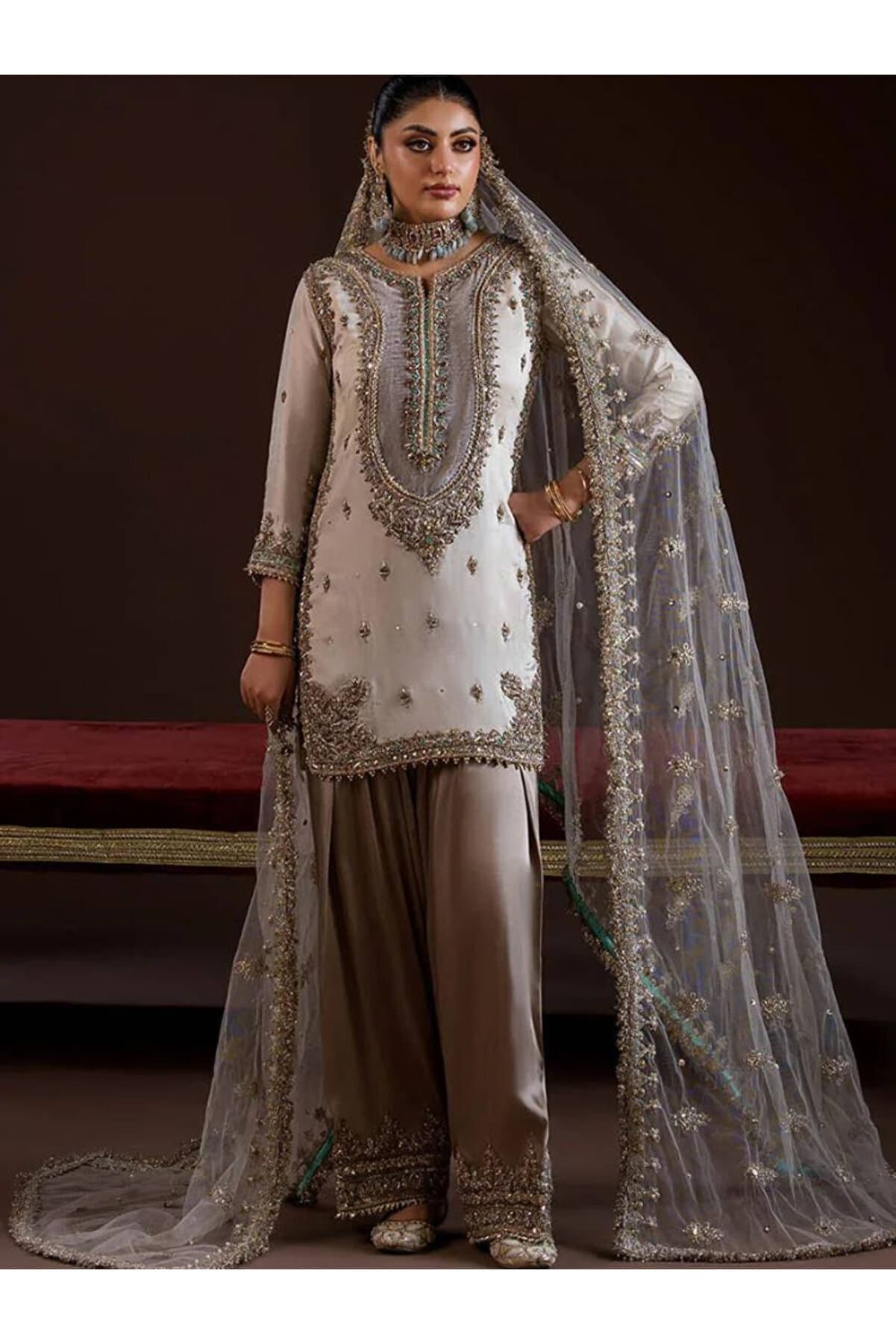 White Crepe Silk Top Bottom & Dupatta - FFT7348 | White-Size:XL-42-Inches