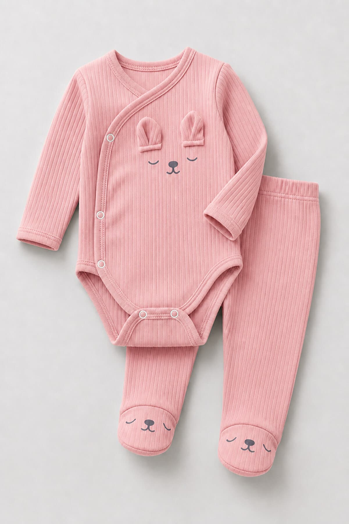 Newborn Organic Cotton Rabbit Printed 2-Piece Baby Set with Side Snap-On Booties 0-9 Months