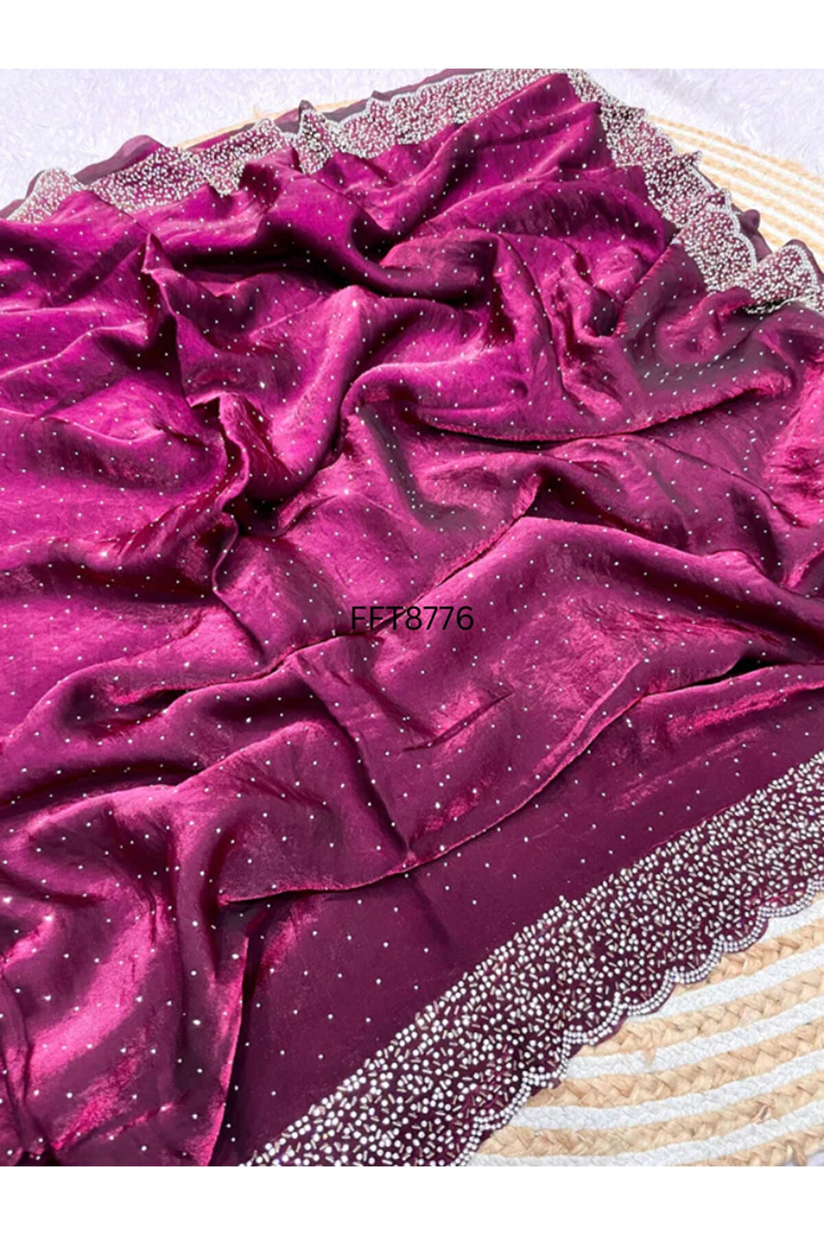 Dark Purple Embroidered Saree with Designer Blouse - FFT8776 | Dark Purple