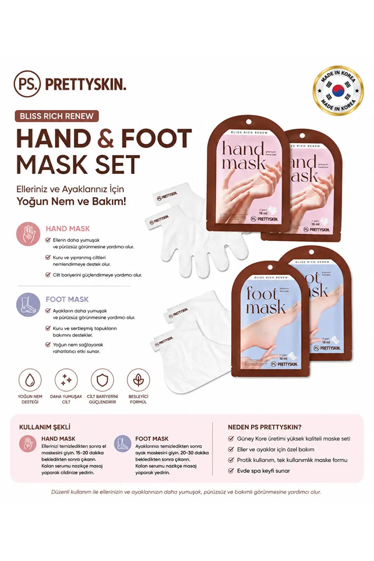 Prettyskin Bliss Rich Renew Moisturizing Hand Care Mask and Moisturizing Foot Care Mask